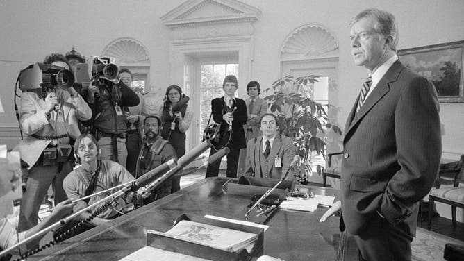 President Jimmy Carter Speaking to Reporters