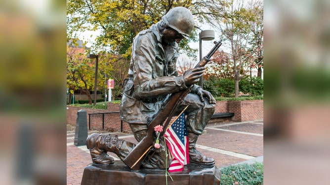 A view of The Final Farewell bronze statue at The Philadelphia Korean War Memorial at Independence National Park at Penn's Landing in Philadelphia, PA on Veterans Day, November 11, 2014.