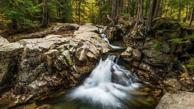 FRANCONIA STATE PARK, LINCOLN, NEW HAMPSHIRE, UNITED STATES - 2016/10/18: Waterfall at the Basin in Franconia State Park. (Photo by John Greim/LightRocket via Getty Images)