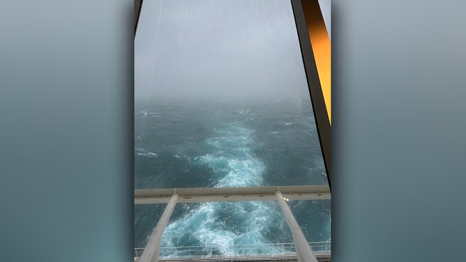 Cruise ship Carnival Sunshine pounded by large waves during coastal storm near Charleston, South Carolina