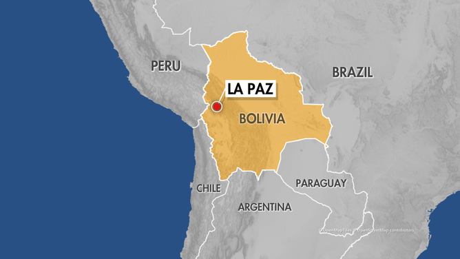 Map showing location of La Paz, Bolivia.