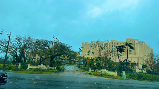 Damage is seen at a Hyatt Regency on the U.S. territory of Guam after Typhoon Mawar lashed the island on Wednesday, May 24, 2023.