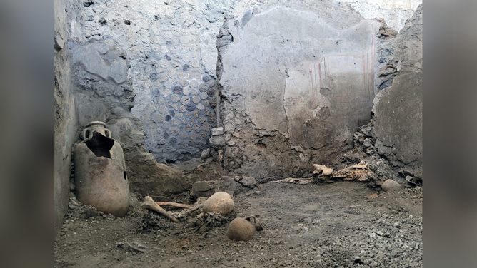 A look at the utility room where two skeletons were discovered at the Pompeii Archaeological Site.