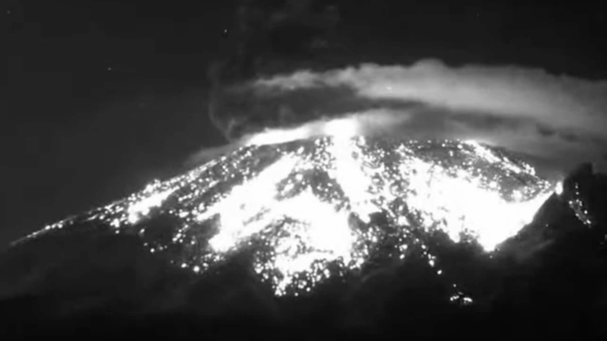 Lava falls back onto the mountain.