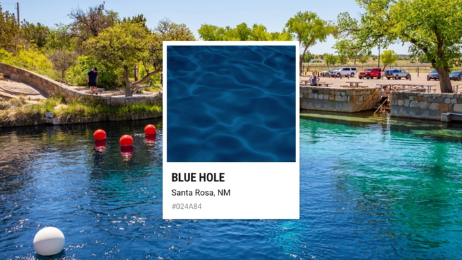 Blue Hole in New Mexico, along with the color swatch that matches its blue waters.
