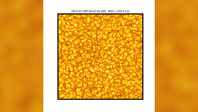 In this image, the fine-structure of the quiet Sun is observed at its surface or photosphere. Heating plasma rises in the bright, convective 