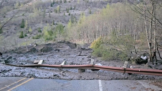 Drivers were stranded overnight near Mount St. Helens in Washington State after a mudslide washed away part of a highway.