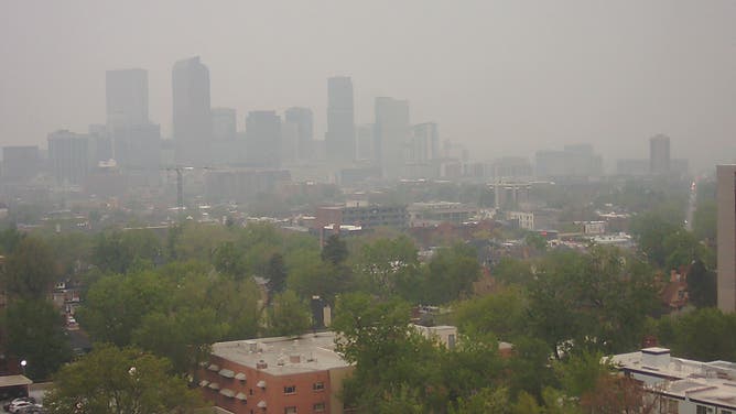 Wildfire smoke covers Denver skyline