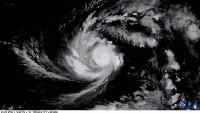 New satellite images show powerful Super Typhoon Mawar approaching the U.S. island territory of Guam.