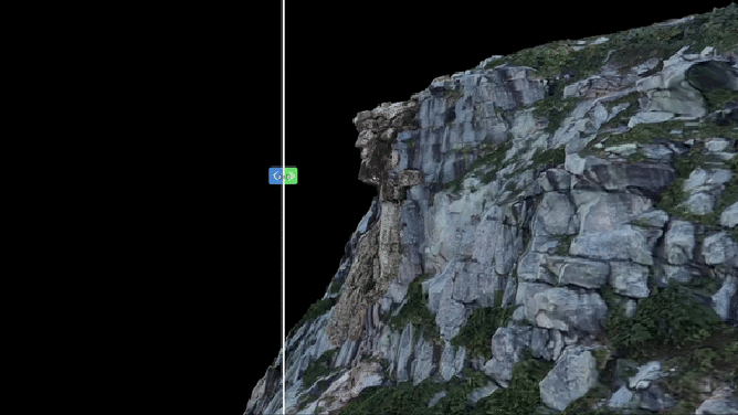 The 3D model shows Cannon Cliff without and with the Old Man of the Mountain.