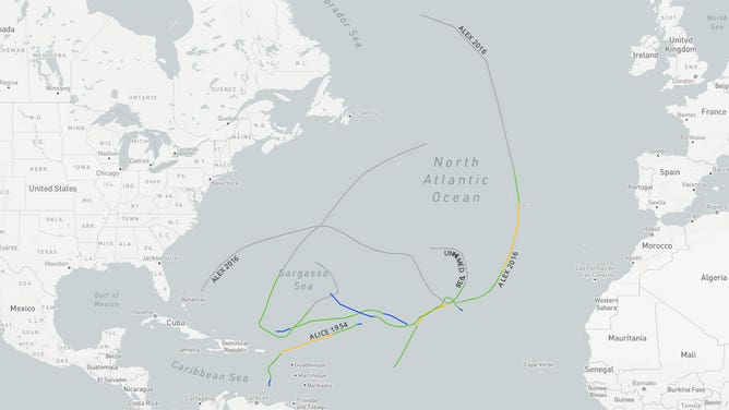 The tracks of six tropical systems that have developed during the month of January are plotted on this map generated May 11, 2023. This does not include the subtropical storm that developed in January 2023.