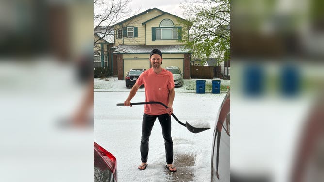 Hail covers ground in central Colorado