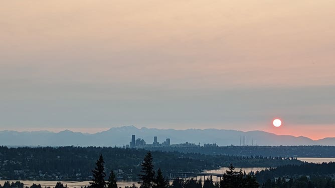 A smoky sunrise over Seattle