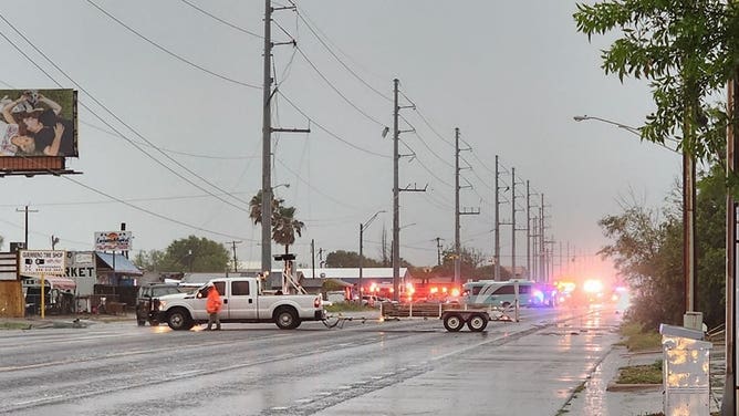 Apparent tornado damage in Laguna Heights, Texas