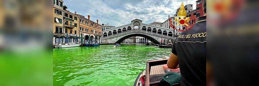 Italian officials stumped after patch of Venice's famed Grand Canal turns fluorescent green