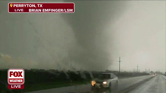 A tornado rips through Perryton, Texas, on June 15, 2023.