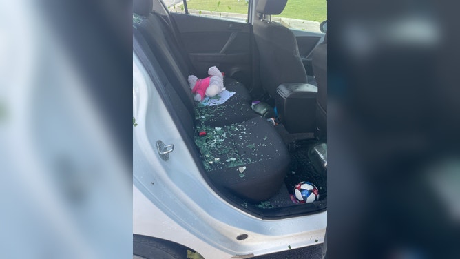 Glass on the back seat.