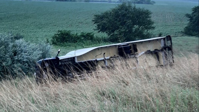 A Frito Lay truck was flipped over Thursday as severe weather moved through Jacksonville, Illinois.