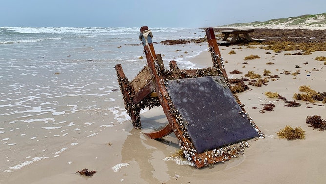 Barnacle-covered chair washes ashore off Texas coast sparks mystery