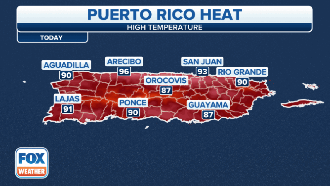 High temperatures in Puerto Rico through Friday, June 9, 2023.