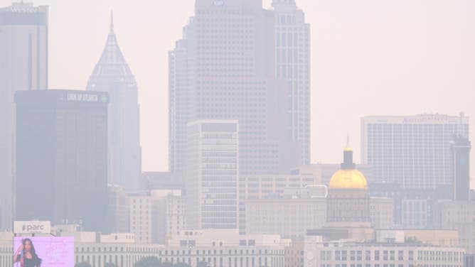 The smoke-covered skyline in Atlanta on Friday, June 30, 2023.