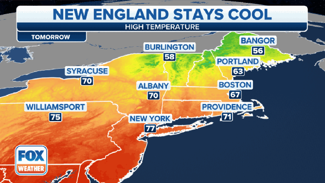 Forecasted high temperatures in the Northeast on Wednesday and Thursday.