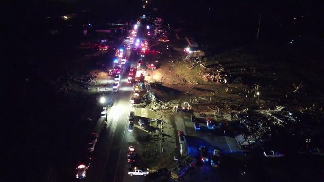 Drone video shows extensive damage after a deadly tornado in Matador, Texas, on Wednesday evening.