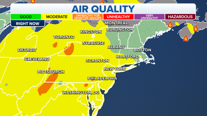 The current air quality readings in the northeastern U.S. as of 6 a.m. EDT Sunday, June 11, 2023.