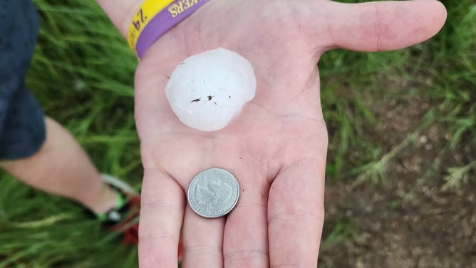 Hail that fell over North Sterling State Park in northeastern Colorado. June 21, 2023.