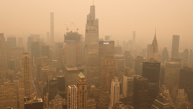 Heavy Smoke Shrouds Midtown Manhattan in New York City