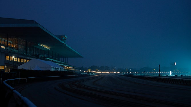 General view of the track before sunrise at Belmont Park on June 08, 2023 in Elmont, New York.