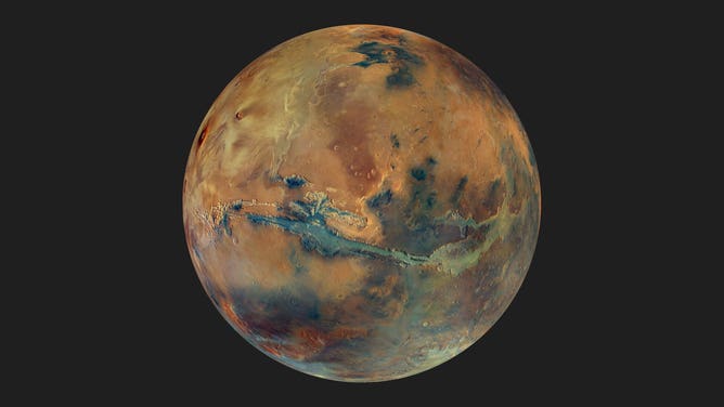 To mark 20 years of ESA’s Mars Express, the High Resolution Stereo Camera (HRSC) team has produced a new global colour mosaic: Mars as never seen before. The mosaic reveals the planet’s surface color and composition.