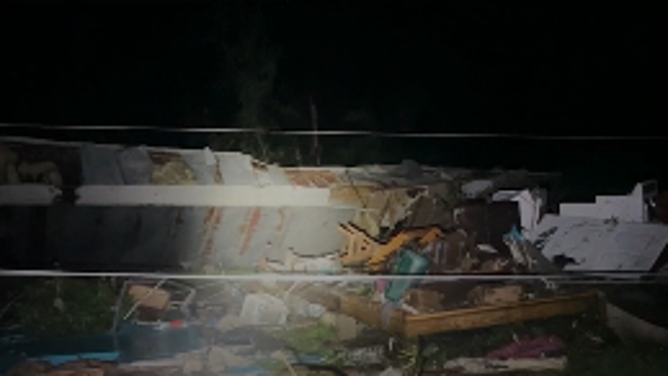 Significant damage is seen in Louin, Mississippi, after a likely tornado struck the town about 11:40 p.m. CDT Sunday night.