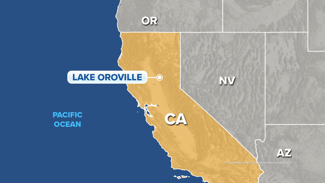 Map showing location of Lake Oroville in California.
