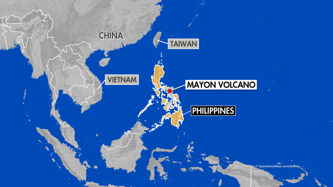 Map showing location of Mayon Volcano in the Philippines.