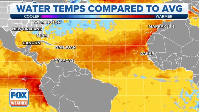 Water temperatures compared to the average.