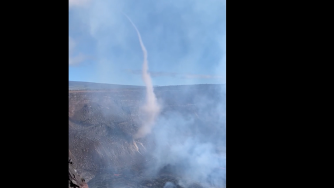 A volcanic whirlwind or vortex at the Kilauea eruption site in Hawaii on June 7, 2023. 