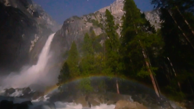 Photographer Shreenivasan Manievannan captured the Strawberry Full Moon in June as it created lunar rainbows over the waterfalls at Yosemite National Park.