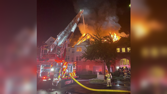 A lightning strike ignited a fire at the Taylor Ridge condominiums in Bel Air, Maryland on Monday, June 26, 2023.