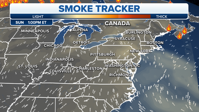 The forecast for Canada wildfire smoke on Sunday, June 11, 2023.