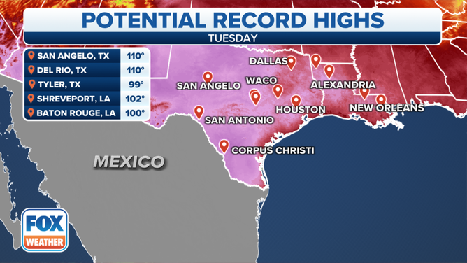 Potential record high temperatures on Tuesday are in the forecast.