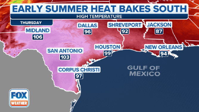 The forecasted high and "feels-like" temperatures along with records in jeopardy of falling on Thursday, June 15, 2023.