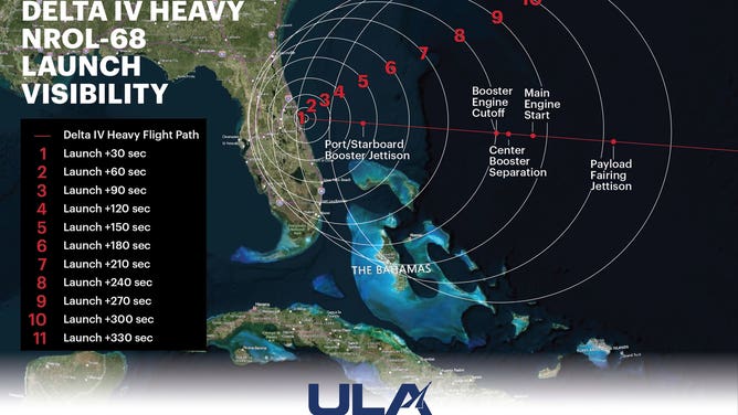 ULA's launch viewing forecast for the Delta IV Heavy NROL-68 launch.