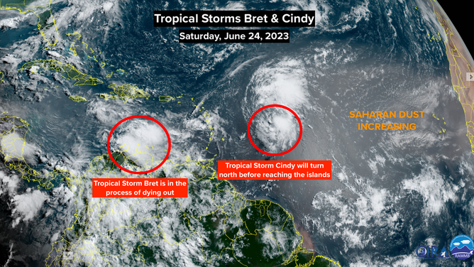 Satellite Image of TS Bret and Cindy