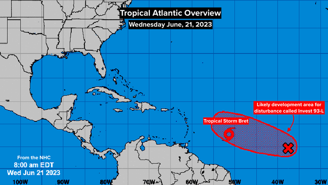 Tropical Atlantic overview of Tropical Storm Bret and Invest 93L