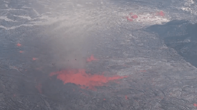 Hot, rapidly swirling air is seen grabbing fresh lava spewing from Hawaii’s Kilauea Volcano and tossing it into the air.