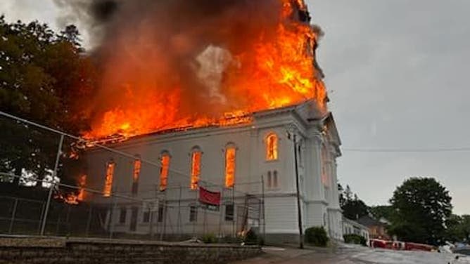 Historic Massachusetts church appears to be a total loss after a suspected lightning strike