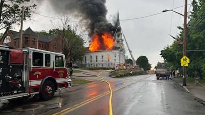 Historic Massachusetts church appears to be a total loss after a suspected lightning strike