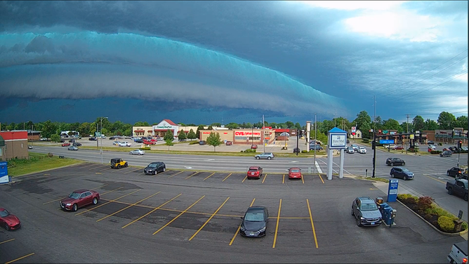 A shelf cloud moves through Charleston, Illinois, on Thursday.