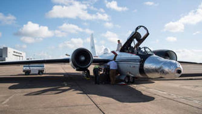 A WB-57F jet is readied for a test run at NASA’s Johnson Space Center in Houston. Credits: NASA’s Johnson Space Center/Norah Moran